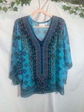 Belle by Kim Gravel Turquoise & Navy Boho V-Neck Tunic with matching tank